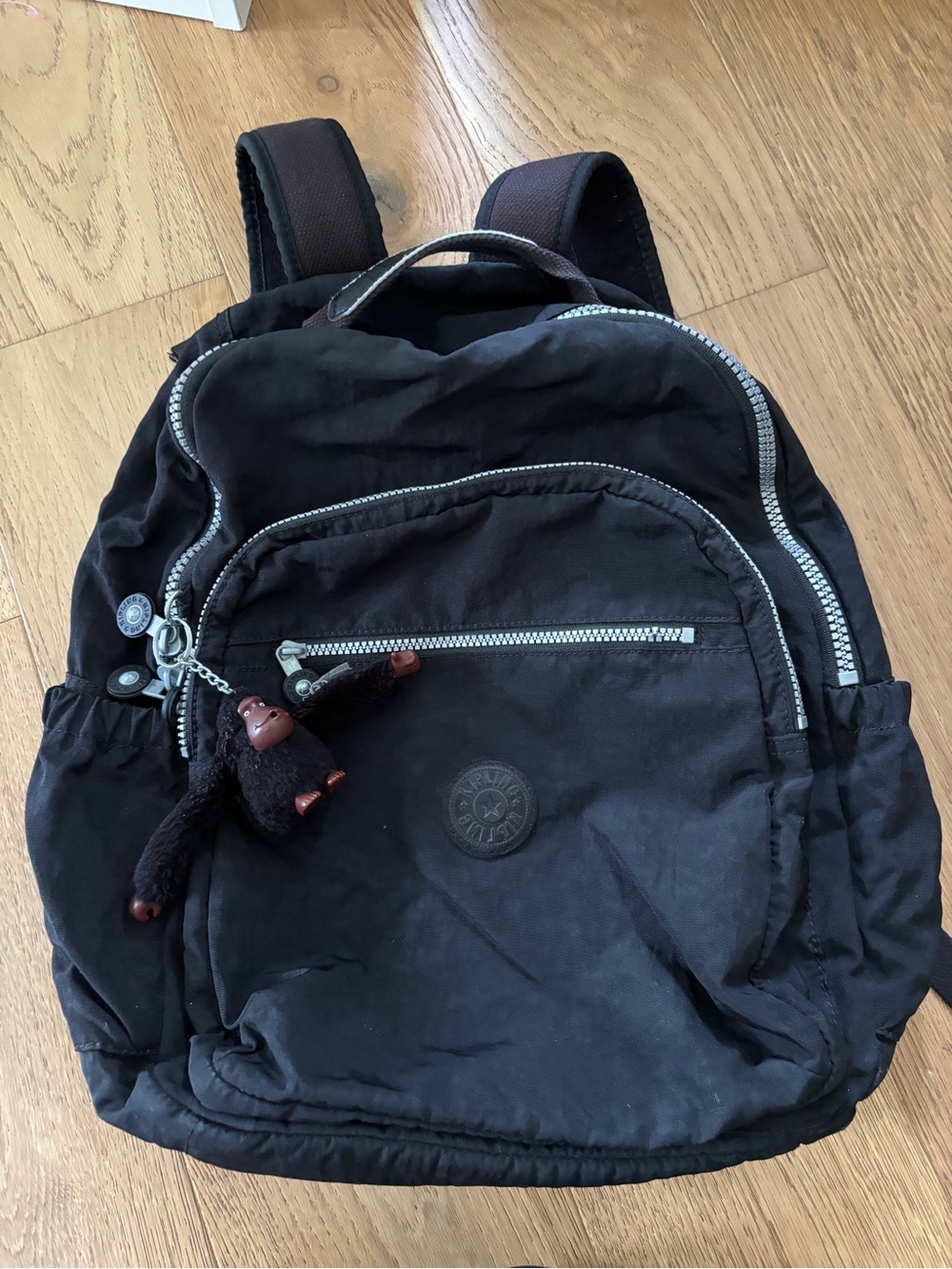 Kipling large nylon backpack with monkey zipper ornament